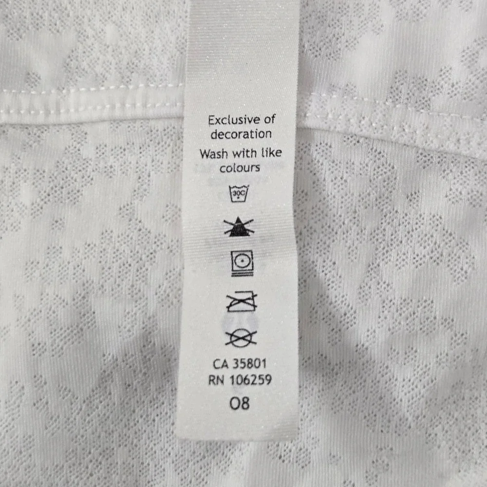 Lululemon Women Shirt 6 White Elastane Nylon Geometric Activewear Crew Neck